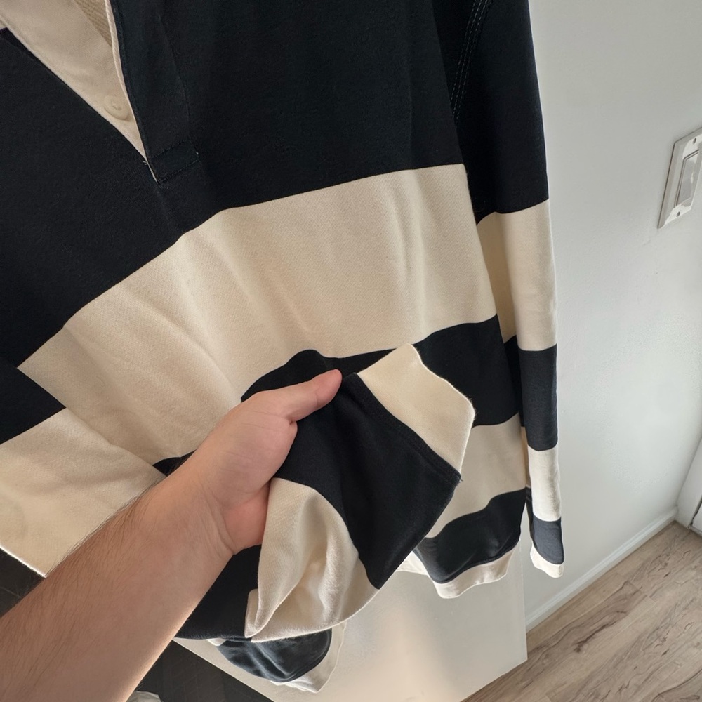 Zara XL long sleeve Navy and White Striped Rugby Polo - Picture 4 of 7